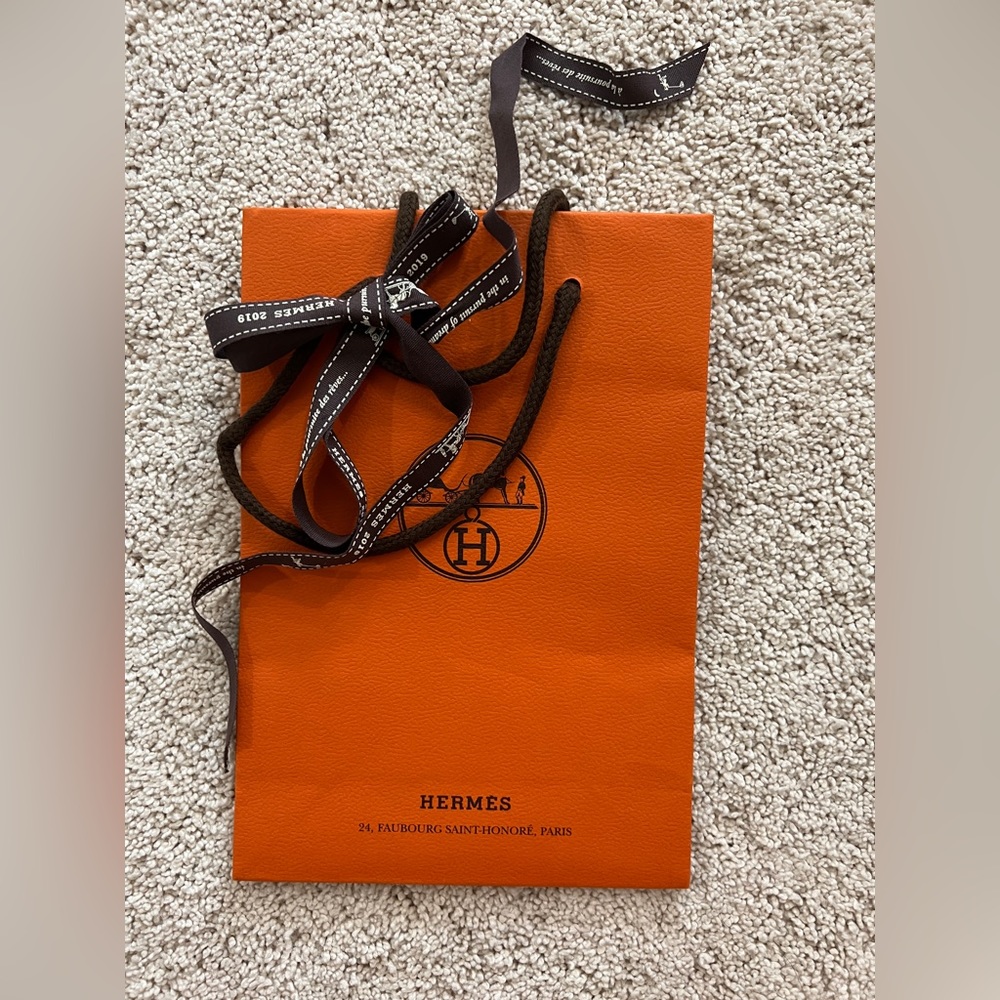 Hermes small gift bag with ribbon